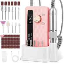 CPCGER 45000 RPM Cordless Nail Drill, Rechargeable Electric Nail File with LCD Display for Acrylic Gel Nails, 11 Bits & 51 Sanding Bands, Pink