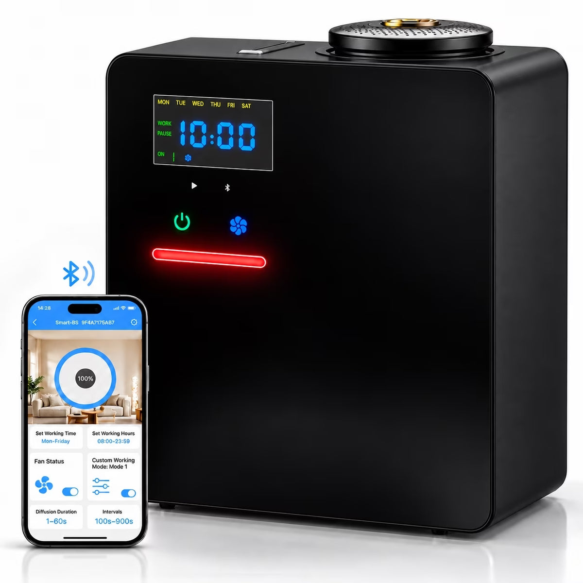CPCGER Waterless HVAC Scent Diffuser, 5000 Sq Ft Whole House, 200ml, Bluetooth App, Black