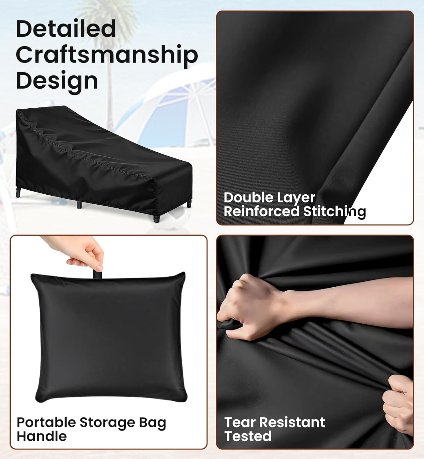 Heavy Duty Chaise Lounge Covers (2 Pack) – Waterproof & UV Resistant Outdoor Patio Furniture Cover, All-Season Protection | 82×29×31" | Black