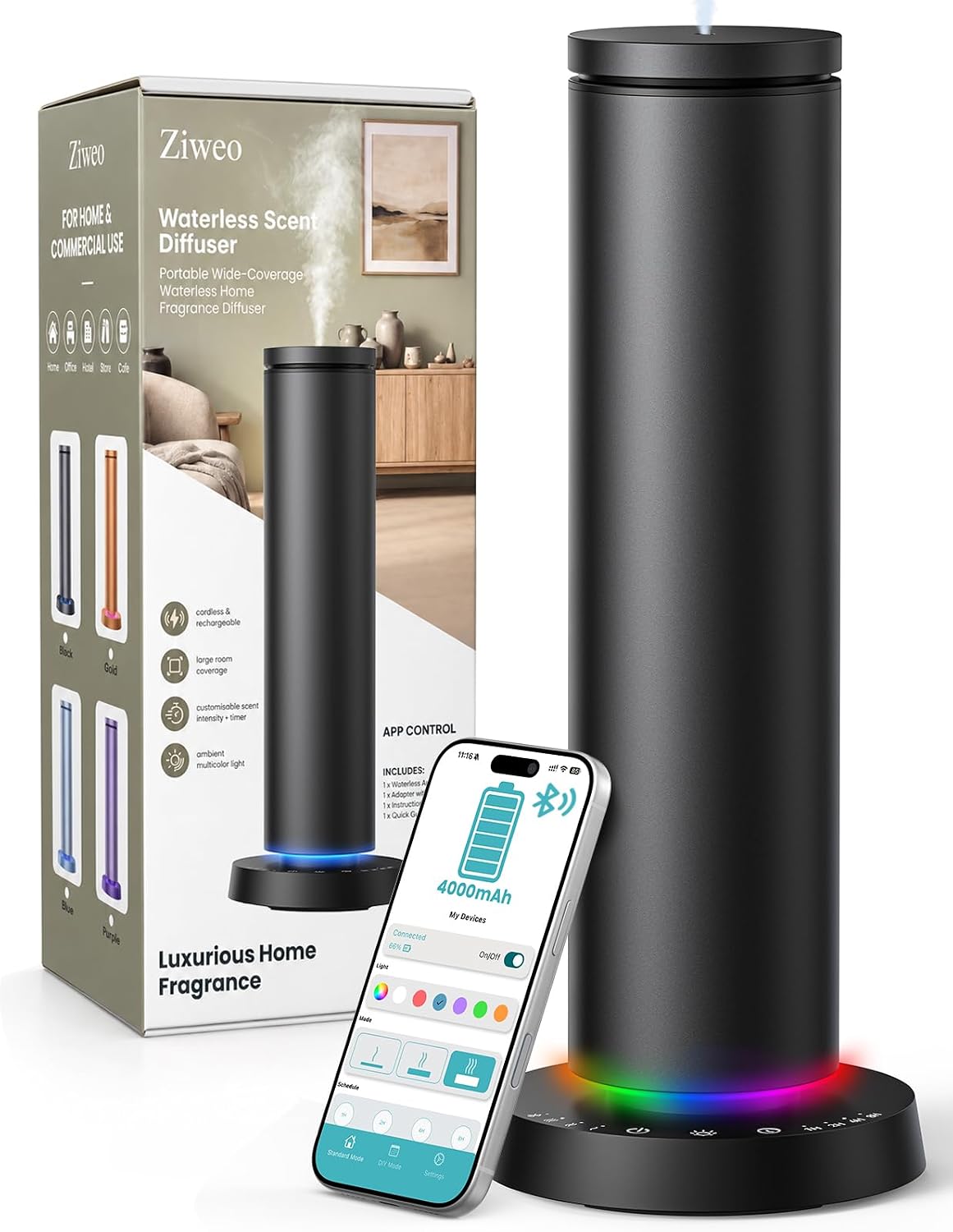 XEITIN Apex 2000™ Cordless Rechargeable Scent Diffuser (2,000 Sq. Ft. | 4000mAh Battery)
