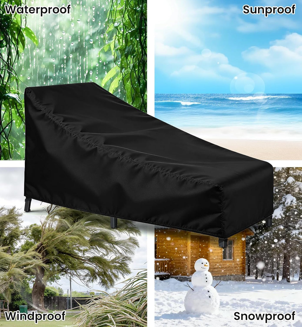 Heavy Duty Chaise Lounge Covers (2 Pack) – Waterproof & UV Resistant Outdoor Patio Furniture Cover, All-Season Protection | 82×29×31" | Black