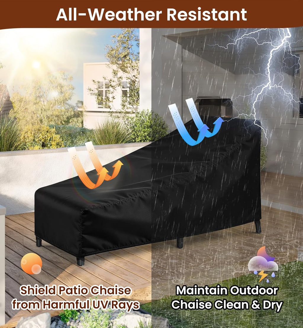 Heavy Duty Chaise Lounge Covers (2 Pack) – Waterproof & UV Resistant Outdoor Patio Furniture Cover, All-Season Protection | 82×29×31" | Black