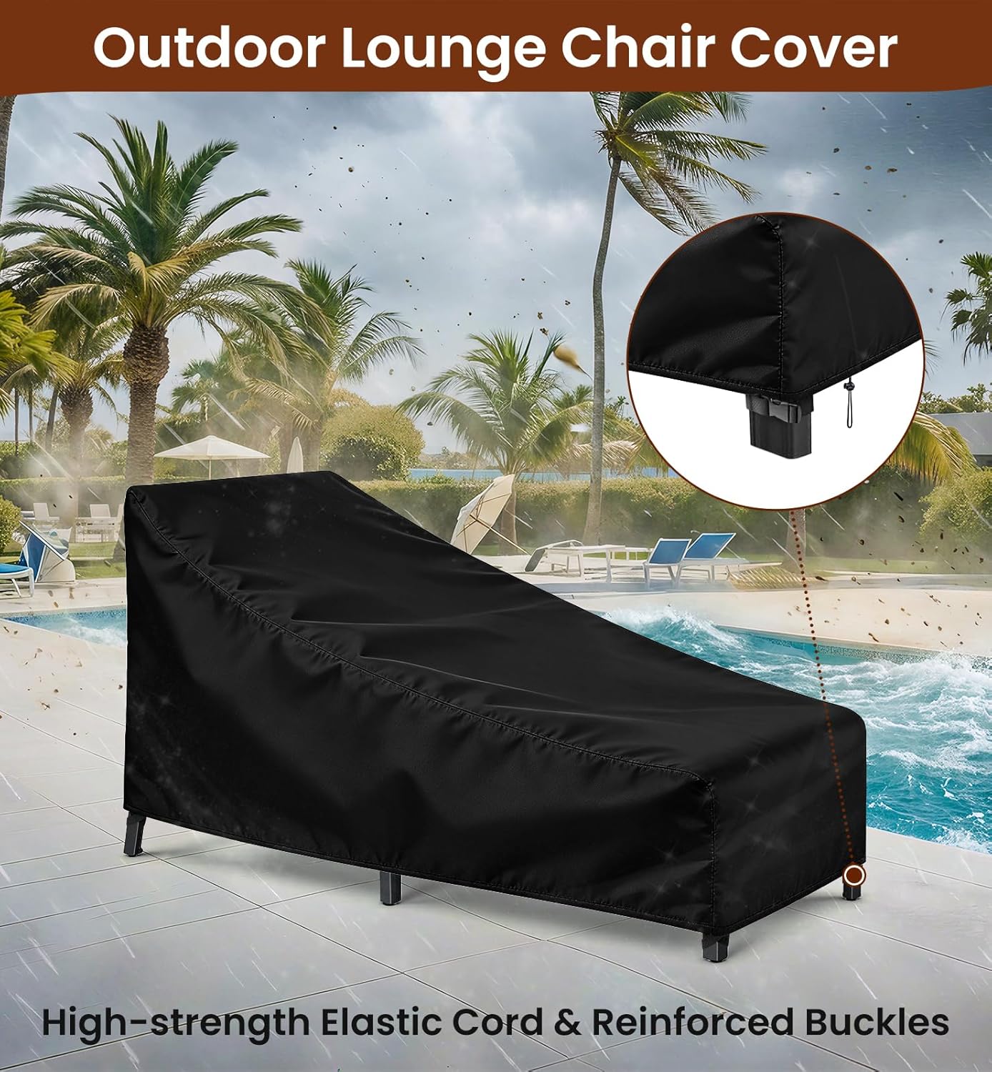 Heavy Duty Chaise Lounge Covers (2 Pack) – Waterproof & UV Resistant Outdoor Patio Furniture Cover, All-Season Protection | 82×29×31" | Black