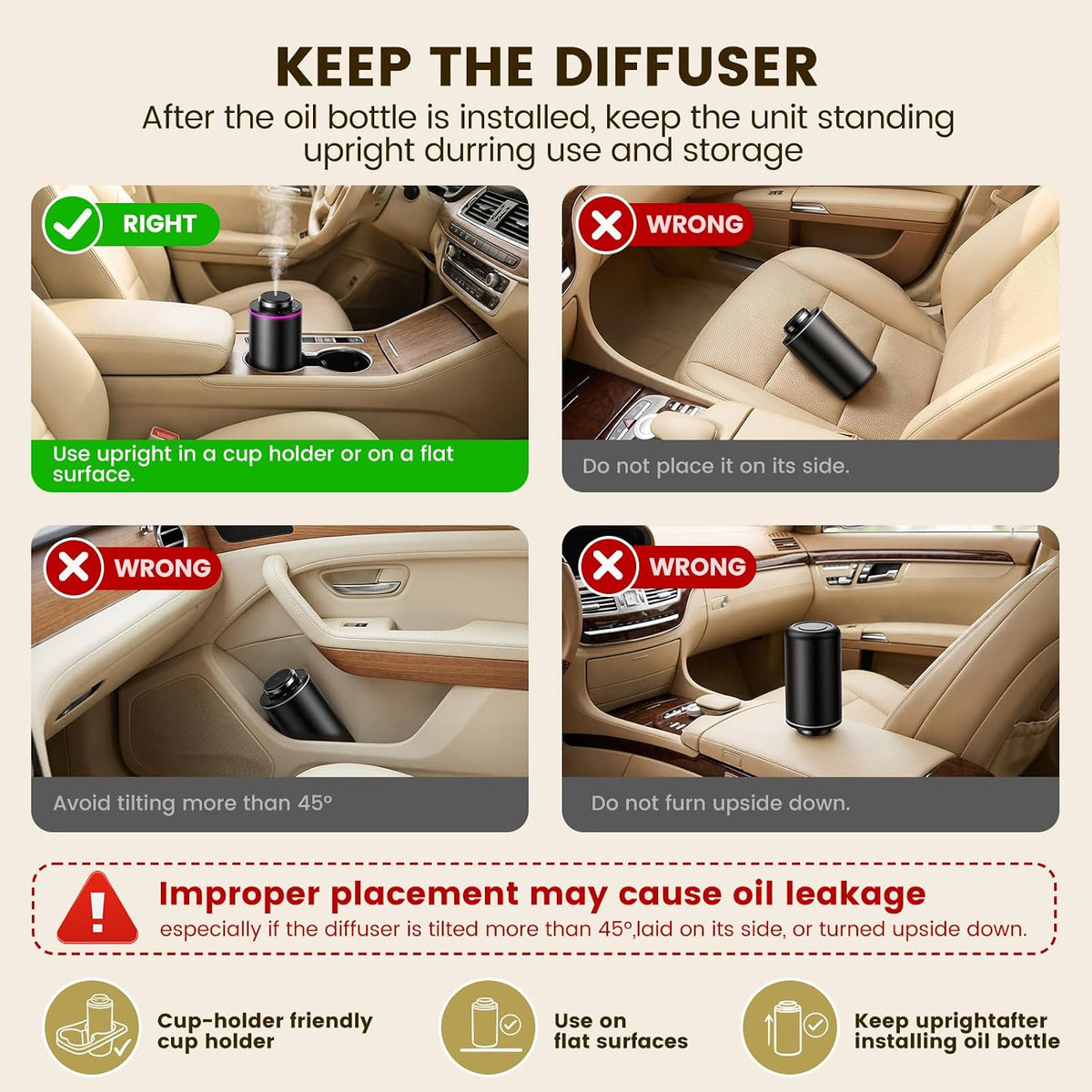 XEITIN™ A300 Cordless Waterless Car & Home Diffuser Set | Smart Vibration Sensor & 2x 15mL Oils