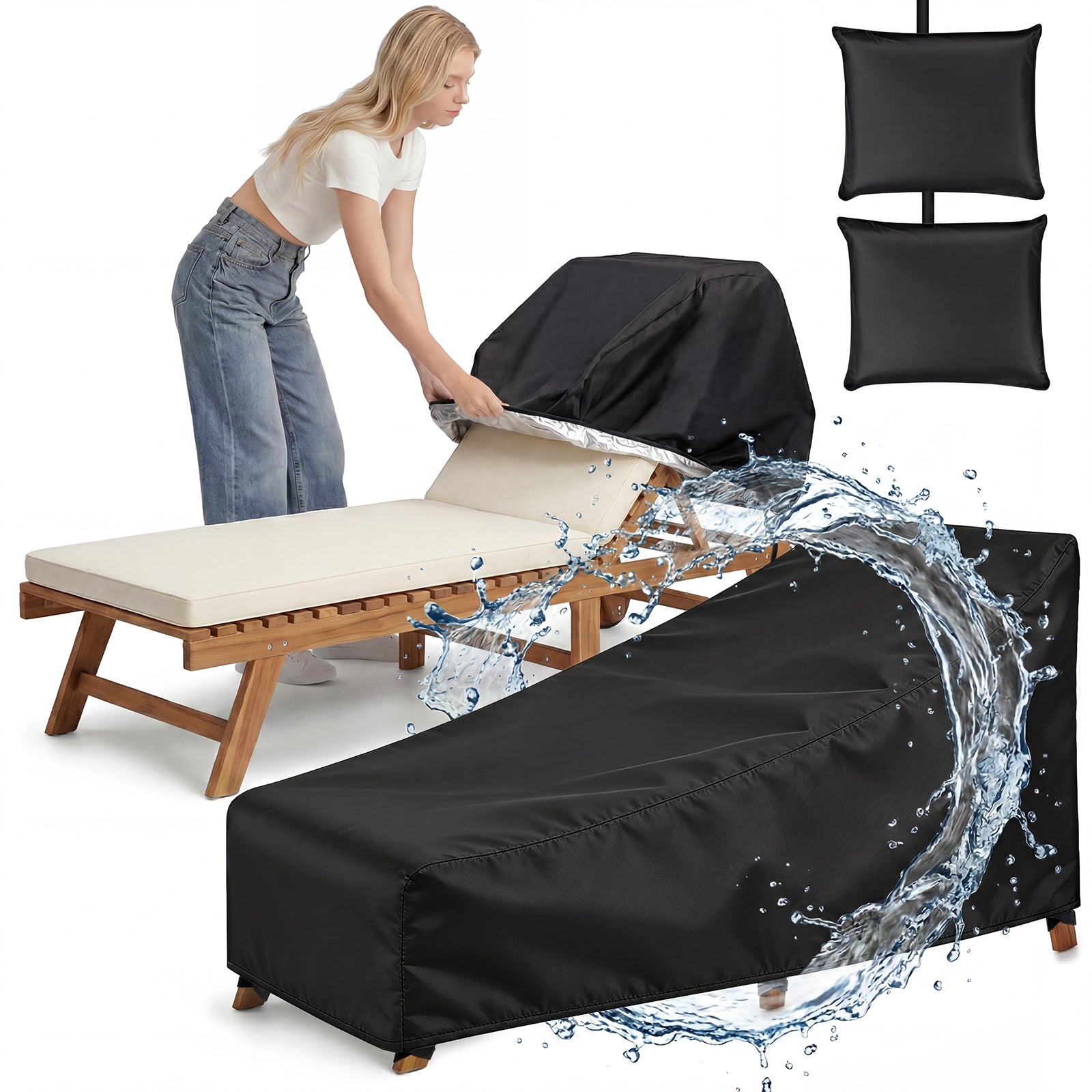 Heavy Duty Chaise Lounge Covers (2 Pack) – Waterproof & UV Resistant Outdoor Patio Furniture Cover, All-Season Protection | 82×29×31" | Black