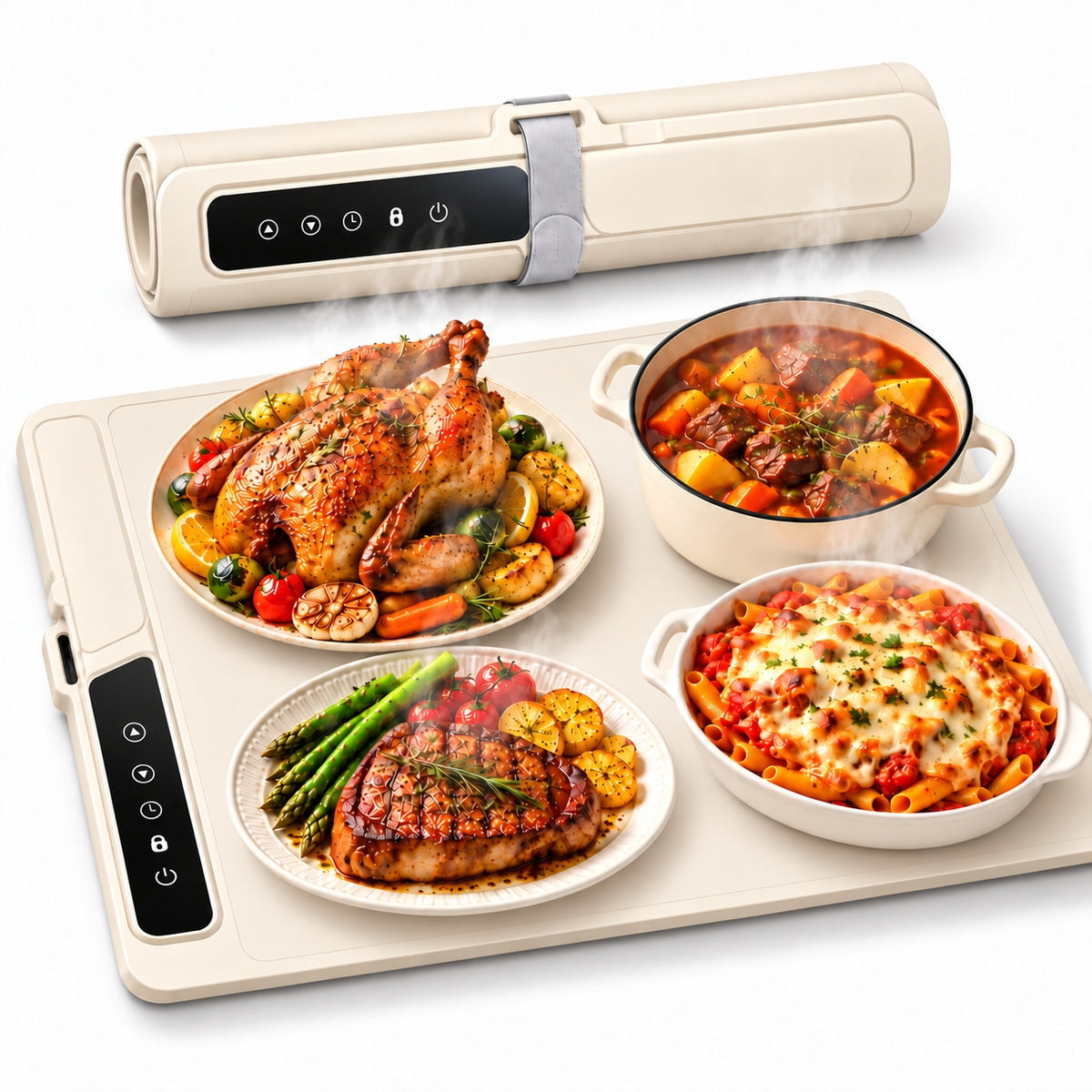 Electric Food Warming Mat, 23.8 x 16.1 in Silicone Warming Tray, 5 Temp Settings 104-248°F, 300W Food Warmer for Buffet & Home
